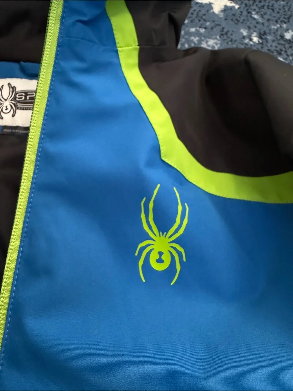 Spyder Boys Blue, Black & Lime Hooded Rain Jacket